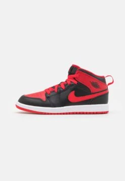 Jordan 1 Mid Unisex - Basketbalschoenen - Black/Fire Red/White